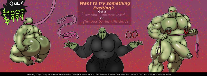 absurd_res ass butt_grab collar control_collar cursed_clothing cursed_collar cursed_object eldritch_abomination eldritch_being fake_advertisement grabbing_object hand_on_butt hi_res hypnosis hypnosis_fetish kneeling leash leashed_collar male mind_control moobs musclegut muscular muscular_male overweight overweight_male standing uxio_(weonraro123) weonraro123