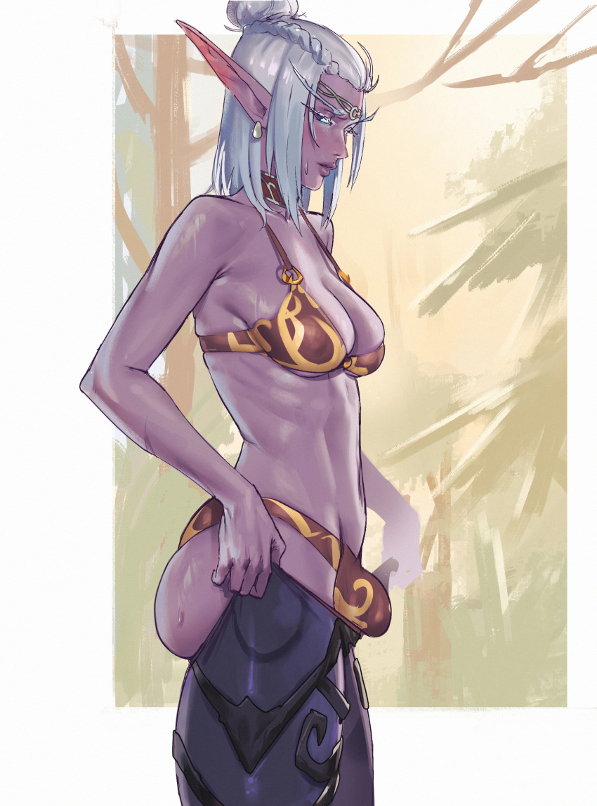 1futa ass blue_eyes bra bulge bulge_through_clothing choker clothed clothing futa_only futanari illyssa kanavachan night_elf panties purple_skin tied_hair white_hair world_of_warcraft