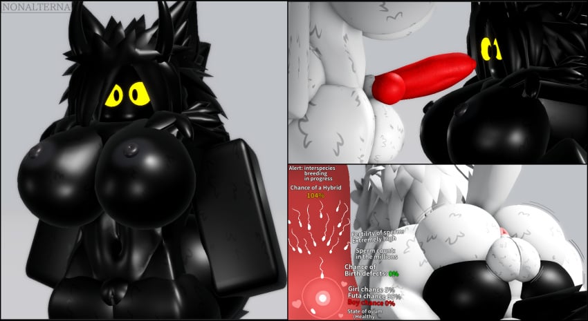 1girl1futa 3d 4_ears animal_genitalia animal_penis anthro anus areolae ass big_ass big_balls big_breasts big_eyes big_penis black_fur bubble_ass bubble_butt butt_to_butt cum_overflow cute english_text excessive_cum female_focus fertilization furry futa_on_female futanari futanari glowing_eyes heart horns impregnation knot knotting large_ass large_balls large_breasts large_penis large_testicles long_hair looking_at_penis mating_press messy_hair naked nipples nonalterna ovum raised_tail roblox simple_background skin_contrast solo_focus sperm sperm_cell sperm_meets_ovum standing statistics tail vagina vaginal_penetration watermark white_background white_fur