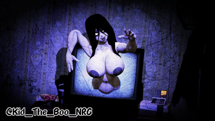 1girls 3d 3d_(artwork) big_breasts black_hair breasts female garry's_mod ghost ghost_girl hair hair_between_eyes kid_the_boo_nrg long_hair naked naked_female nude nude_female pale-skinned_female pale_skin sadako_yamamura television the_ring voluptuous voluptuous_female yamamura_sadako