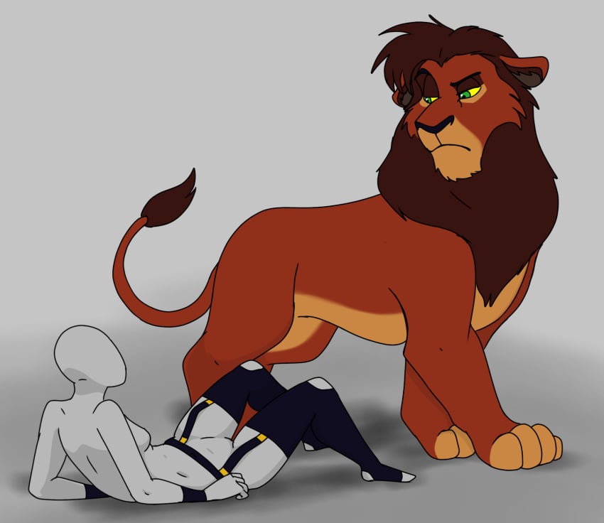 1boy 1girls animal anon anonymous_female disney feral feral_on_female furry garter_belt interspecies kovu kovu_(the_lion_king) lion monster_on_female no_sex nudity questionable socks straight submissive_female the_lion_king