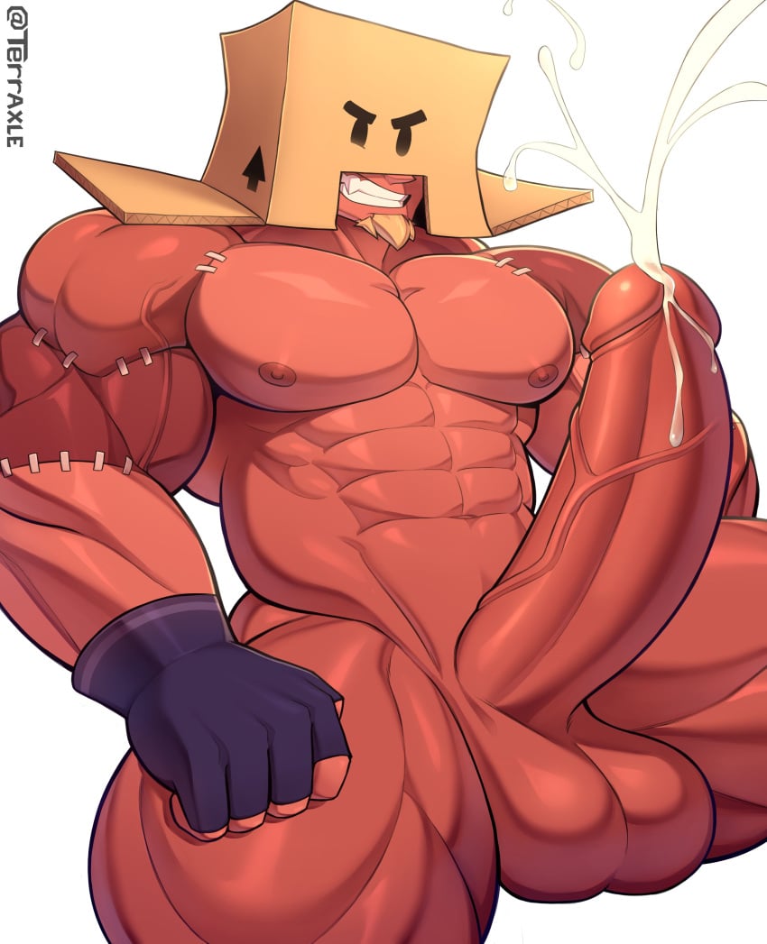 1boy abs artist_name balls bara beard biceps big_muscles big_penis box brawl_stars cum cumming dripping_cum ejaculation erect_nipples erection facial_hair fangs fingerless_gloves frankengrom gay gay_male genital_fluids genitals grom_(brawl_stars) huge_cock looking_at_viewer male male_focus male_only muscles muscular muscular_male nipples nude nude_male orange_body orgasm pecs penis penis_out semen smile solo solo_focus solo_male supercell teeth terraxle thick_thighs thighhighs thighs vein veiny_penis video_games white_background