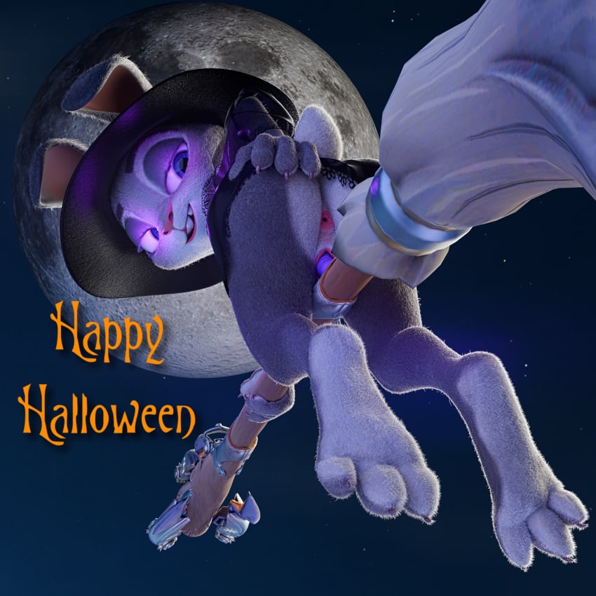 3_toes 3d_(artwork) anonymousfm anthro anus ass barefoot broom broom_riding cleaning_tool clothed clothing clothing_pull digital_media_(artwork) dildo disney feet female fur genitals glowing glowing_eyes grey_body grey_fur halloween hat headgear headwear hi_res holidays judy_hopps lagomorph leporid looking_back magic_user mammal moon night open_mouth paws penetration pussy rabbit sex_toy sex_toy_insertion sky smile solo tail toes topwear white_body white_fur witch witch_hat zootopia