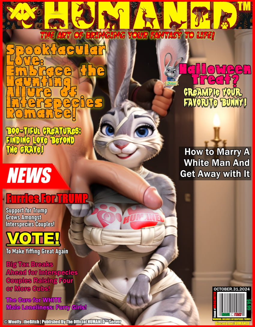 ai_generated halloween halloween_costume halloween_theme human_on_anthro humaned humaned_magazine judy_hopps magazine magazine_cover news politics woolfy_thebitch zootopia