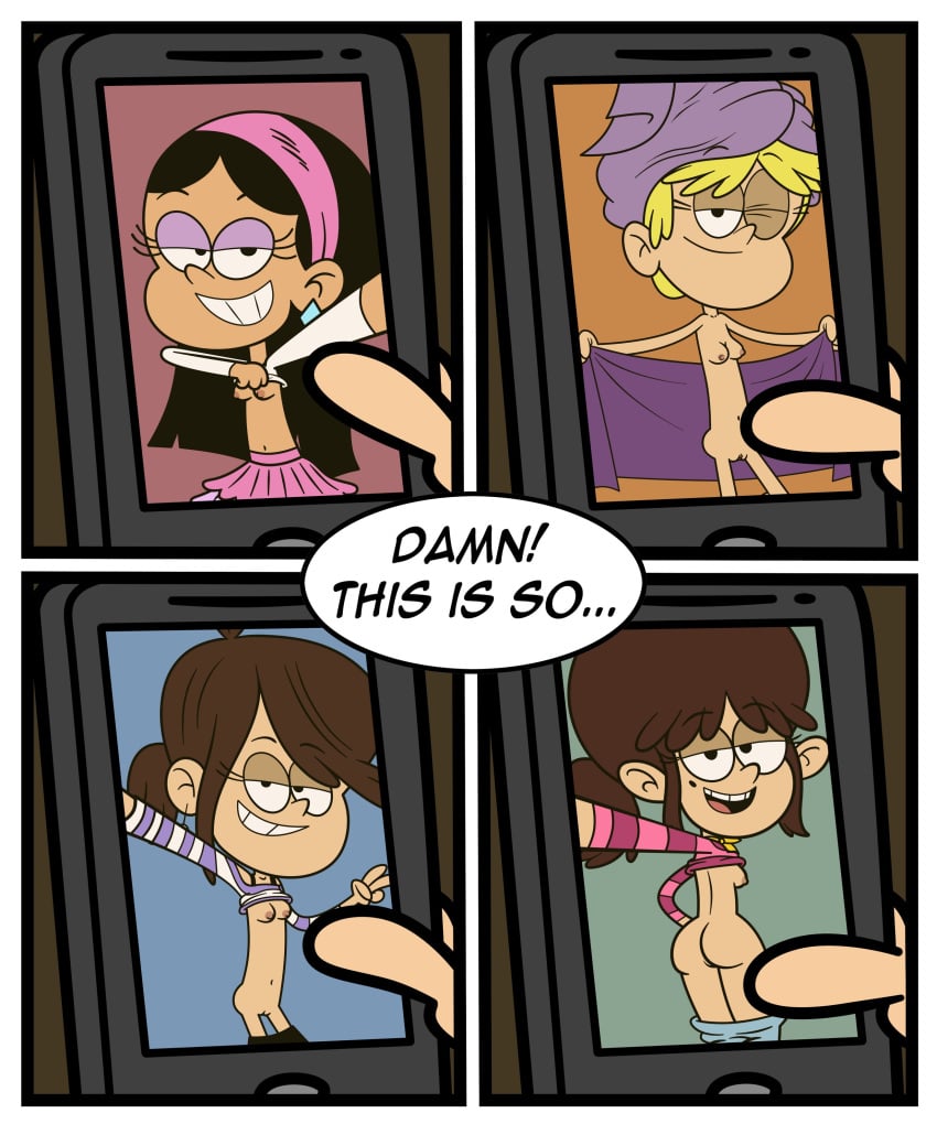 2024 bathrobe bottomless carol_pingrey dana_(the_loud_house) fiona_(the_loud_house) jackee_(the_loud_house) latina lifting_shirt naked_female nickelodeon nude_pics phone seductive teenage_girls the_loud_house unknown_artist winking