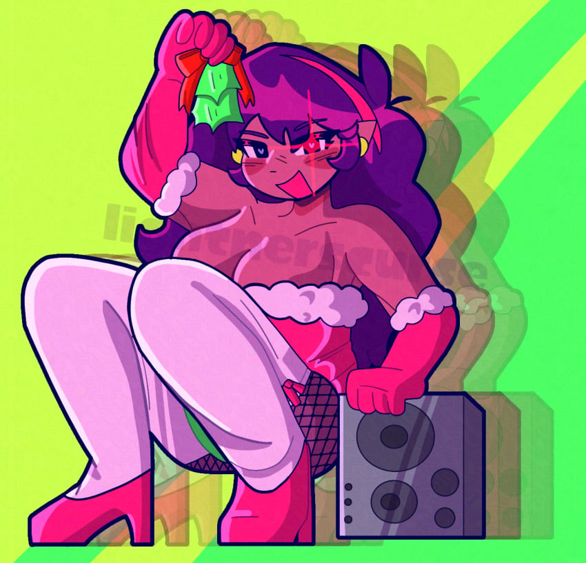 christmas christmas_outfit clothed friday_night_funkin girlfriend girlfriend_(fnf) girlfriend_(friday_night_funkin) lightscurse lightscurse_(artist) mistletoe suggestive suggestive_look suggestive_pose