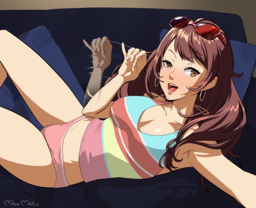 big_breasts blowjob_gesture kujikawa_rise maho_malice persona_4 suggestive suggestive_gesture teasing