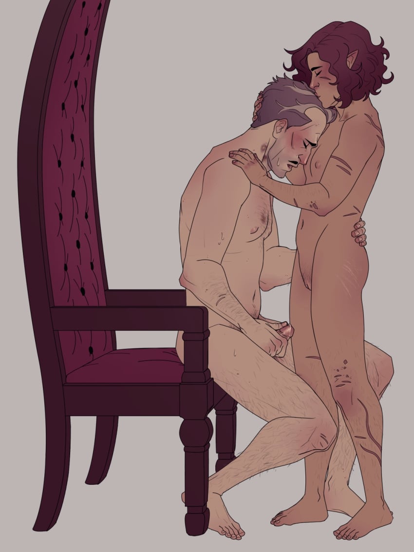 1boy1girl chair cozmic-ash dragon_age dragon_age_the_veilguard emmrich_volkarin female jacking_off kissing_top_of_head male male/female masturbation older_male older_male_younger_female pointy_ears rook_(dragon_age)