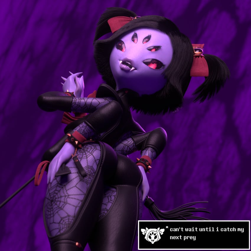 5_eyes dubious_butter english english_text fangs female looking_at_viewer looking_back looking_down monster_girl muffet muffet_(wo262) spider_girl spiked_bracelet thick_thighs undertale undertale_(series) whip