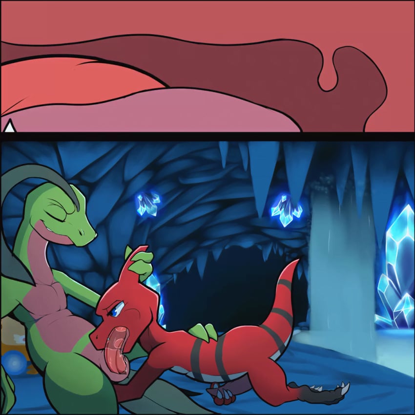 1:1 2025 2_toes 3_fingers 4_fingers animal_genitalia animated animated_png anthro anthro_on_anthro anthro_penetrated anthro_penetrating anthro_penetrating_anthro arcturus_(notaspy) blue_eyes bodily_fluids cave charmeleon closed_eyes deep_throat digital_media_(artwork) digital_painting_(artwork) duo erection fangs feet fellatio fingers foot_on_back generation_1_pokemon generation_3_pokemon genital_slit genitals green_body green_skin grin grovyle grovyle_the_thief hand_on_head inside internal internal_fellatio internal_oral interspecies leaf leaf_hair loop male male/male male_penetrated male_penetrating male_penetrating_male masturbation multicolored_body multicolored_skin nintendo nude oral oral_penetration penetration penile penis penis_on_tongue pink_body pink_penis pink_skin plant plant_hair pokemon pokemon_(species) pokemon_mystery_dungeon pseudo_hair red_body red_skin saliva saliva_on_penis sex short_playtime side_view sitting smile spike_chunsoft tail tapering_penis teeth toes tongue two_tone_body two_tone_skin uvula voltek water waterfall