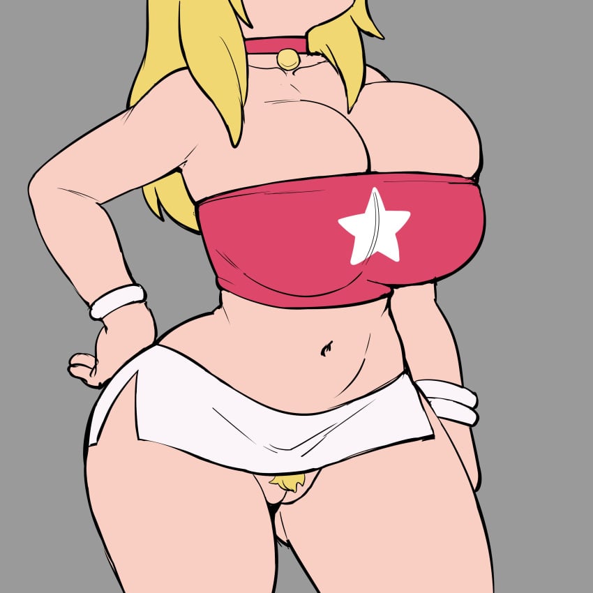 american_dad big_breasts blonde_hair choker clothed face_out_of_frame francine_smith grey_impact hand_on_hip microskirt midriff no_panties pubic_hair pussy tubetop wide_hips