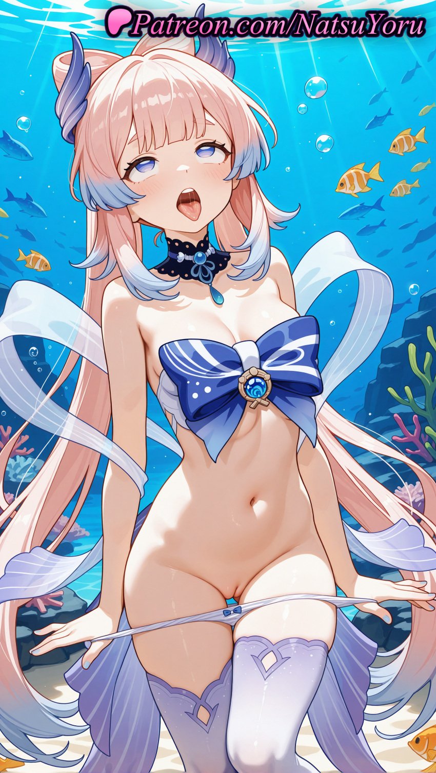 1girls ahe_gao ai_generated air_bubble anime anime_style asian ass_visible_through_thighs bangs bare_arms bare_shoulders bikini blue_bow blue_eyes blue_gemstone blue_hair blunt_bangs blush bow bow-shaped_hair bow_panties bowtie bra breasts brooch bubble bust busty choker cleavage cleft_of_venus clothes_pull clownfish colored_tips coral cowboy_shot detached_collar feet_out_of_frame female female_focus female_only fish genshin_impact gradient_hair hair_ornament hentai hi_res high_quality high_resolution highres lace-trimmed_choker long_hair looking_at_viewer medium_breasts multicolored_hair nail_polish natsuyoru navel open_mouth panties pantsu panty_pull patreon pink_hair pulled_by_self purple_eyes purple_thighhighs pussy rolling_eyes sangonomiya_kokomi solo solo_female stomach thigh_gap thighhighs thighs tongue tongue_out tropical_fish two-tone_hair uncensored underwater underwear undressing vagina very_long_hair vision_(genshin_impact) voluptuous voluptuous_female water white_panties white_thighhighs