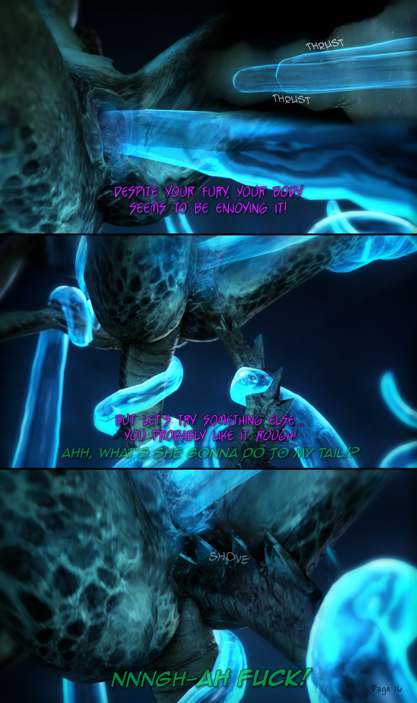 2016 3d absurdres ambiguous_fluids anal anal_sex anthro argonian arm_grab bizzyniz cave close-up comic cutaway detailed dialogue double_penetration female forced front_view glowing highres indoors internal leg_grab low-angle_view masturbation nude penetration penis_tentacles pussy rape reptile scalie skyrim source_filmmaker tail_masturbation tentacle tentacle_rape tentacle_sex the_elder_scrolls thigh_grab translucent translucent_tentacles vaginal_penetration