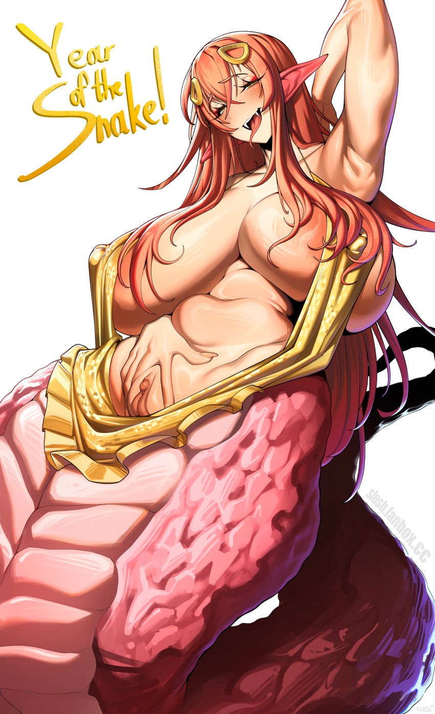 big_breasts chinese_new_year female hi_res huge_breasts lamia large_breasts miia_(monster_musume) monster_girl monster_musume_no_iru_nichijou slush solo year_of_the_snake