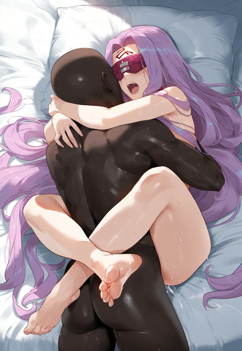 ai_generated bearhug big_bubba blindfolded cling dark-skinned_male fate/grand_order fate/stay_night fate_(series) feet hug leg_lock long_hair medusa_(fate) medusa_(rider)_(fate) missionary_position orgasm samsara_ai semen toes