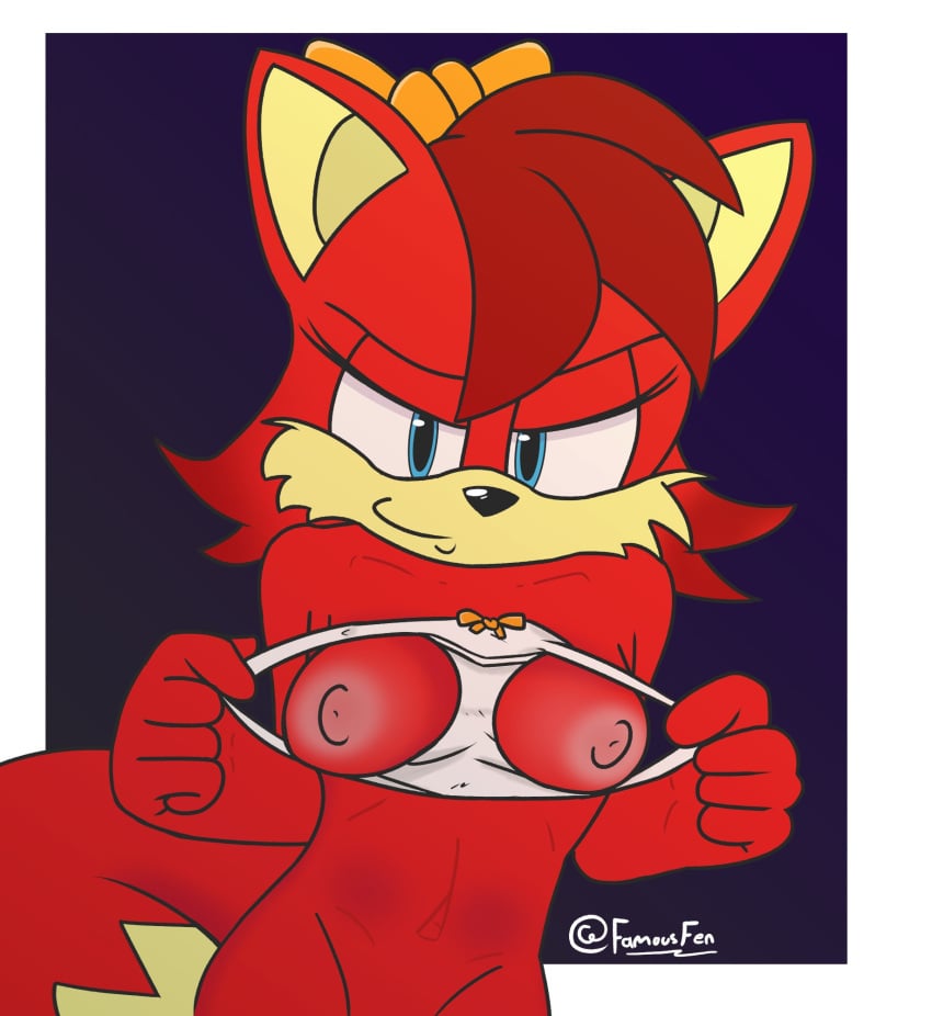 anthro archie_comics breasts canid canine clothing digital_drawing_(artwork) digital_media_(artwork) famousfen female fiona_fox fox hi_res holding_clothing holding_object holding_panties holding_underwear looking_at_viewer mammal narrowed_eyes panties sega smile solo sonic_(series) sonic_the_hedgehog_(archie) sonic_the_hedgehog_(comics) sonic_the_hedgehog_(series) teasing underwear white_clothing white_panties white_underwear