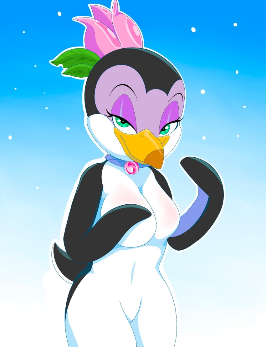 2022 2d 2d_(artwork) 2d_artwork avian beak bedroom_eyes bird bird_girl black_fur choker curvaceous curvaceous_female curvaceous_figure curvy curvy_body curvy_female curvy_figure curvy_hips curvy_thighs digital_art digital_media_(artwork) digitigrade don_bluth flower flower_on_head marina_(the_pebble_and_the_penguin) naked naked_female no_nipples nude nude_female penguin penguin_girl solo tagme teal_eyes the_pebble_and_the_penguin thick thick_hips thick_thighs zebra10045