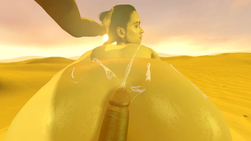 3d after_orgasm after_sex cum_on_ass cum_on_face cumshot dark-skinned_male desert interracial interracial_sex pov pull_out pulling_hair rey semen_on_ass skyliner79 star_wars sunlight