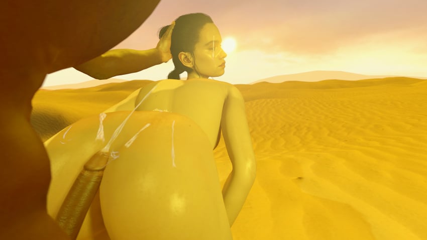 3d after_orgasm after_sex cum_on_ass cum_on_face cumshot dark-skinned_male desert female interracial interracial_sex male penis pov pull_out pulling_hair rey semen_on_ass skyliner79 star_wars sunlight