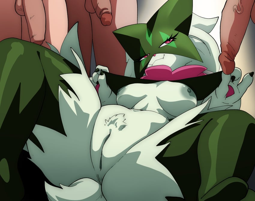 2025 absurd_res anthro anthro_focus anus areola breasts faceless_character faceless_human faceless_male female female_focus foreskin fur generation_9_pokemon genitals green_areola green_body green_fur green_nipples group hi_res human human_on_anthro humanoid_genitalia humanoid_penis inker_comics interspecies male male/female mammal meowscarada nintendo nipples penis pink_eyes pokemon pokemon_(species) pokephilia presenting presenting_breasts pussy smile solo_focus