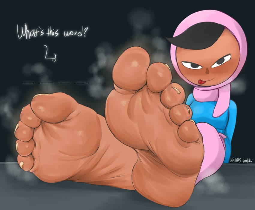 1girls 2d barefoot duolingo feet female foot_fetish foot_focus full_color fully_clothed no_penetration salmobaliki soles tagme text zari_(duolingo)