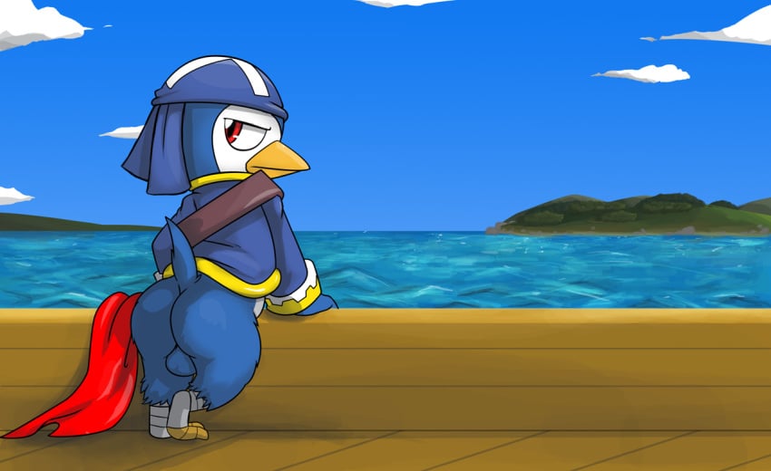 anthro ass avian balls bandana beak bird boat cute fur headgear kaio:_king_of_pirates looking_back male male_only outside penguin pirate presenting presenting_hindquarters redemption3445 sea solo standing vehicle water