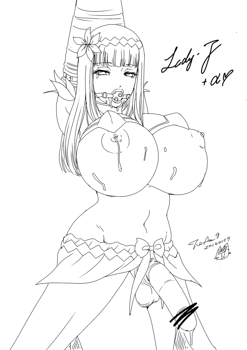 1futa areola areola_slip ball_gag balls bangs bare_shoulders bondage breasts censored cleavage_cutout curvy detached_sleeves erect_nipples erection erection_under_clothes erection_under_skirt futa_only futanari futasub gag gagged hair_ornament hand_on_own_chest huge_breasts intersex lady_j large_balls large_penis long_hair monochrome navel nipples no_bra no_panties penis penis_under_clothes penis_under_skirt precum precum_drip precum_through_clothing revealing_clothes simple_background skirt skirt_lift solo standing the_amanoja_9 underboob valkyrie_drive valkyrie_drive_-mermaid- white_background