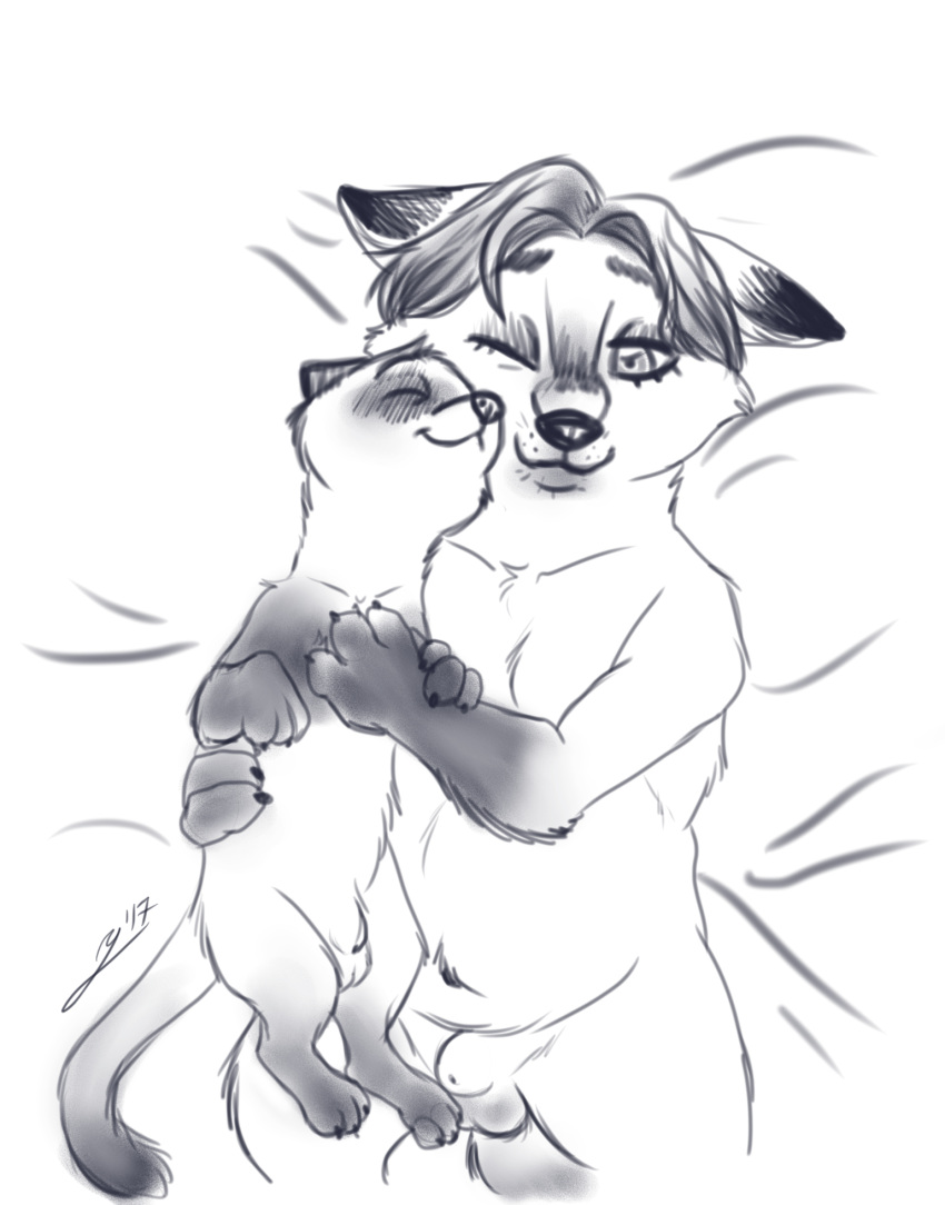 2boys bed black_and_white canine disney ferret flaccid fox gay gerardson gideon_grey male male_only mammal mustelid on_bed penis travis yaoi zootopia