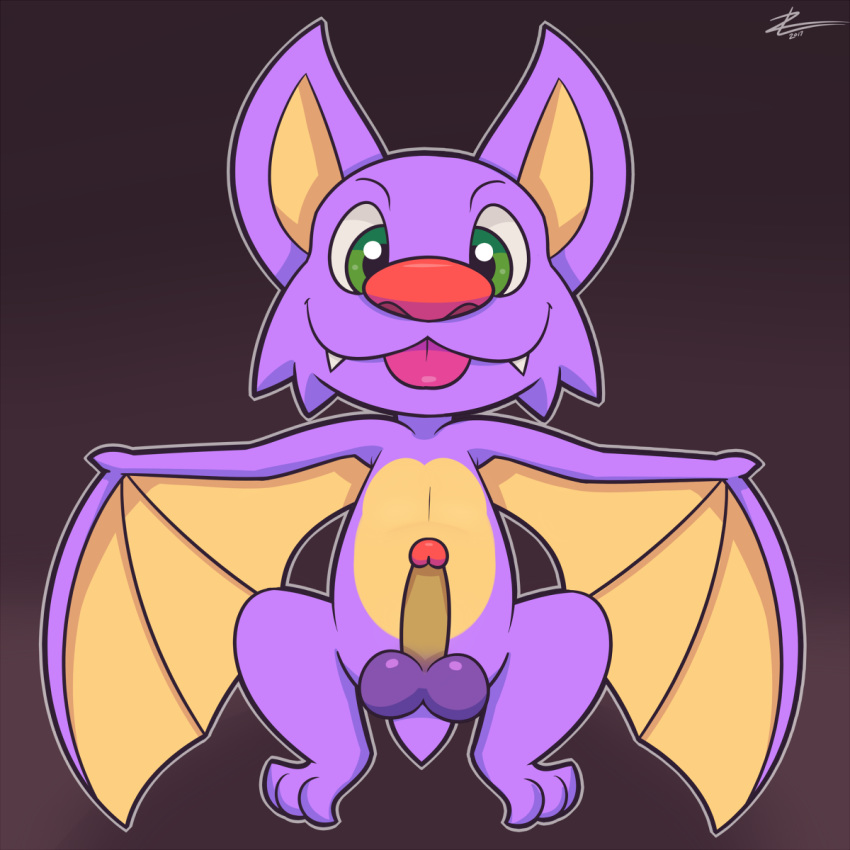 2017 anatomically_correct balls bat cute erection feral laylee looking_at_viewer male male_only mammal nude penis simple_background smile solo tongue video_games wings yooka-laylee zekromlover