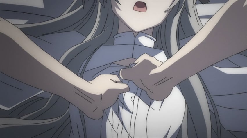 10s 1boy animated assisted_exposure breasts brother_and_sister clothing female incest kasugano_haruka kasugano_sora long_hair male nipples siblings silver_hair twincest twins undressing upper_body yosuga_no_sora