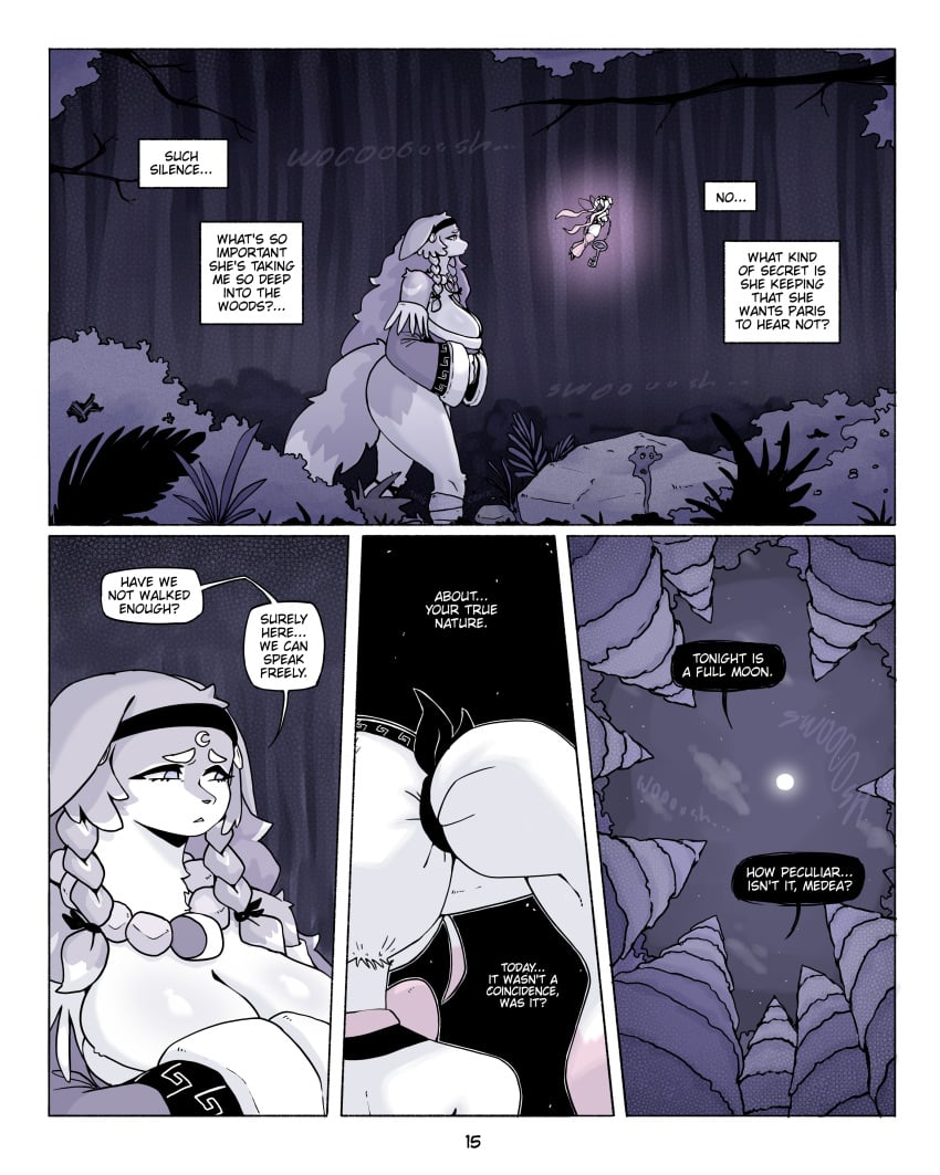 2026 2d 2d_artwork 2girls anthro anthro_female anthro_focus ass big_ass big_boobs big_booty big_breasts big_butt big_thighs boobs booty breasts butt clothes clothing collar comic comic_page cute dialogue digital_drawing_(artwork) digital_media_(artwork) ears_down female female_focus forest forest_background gammainks half-closed_eyes hi_res high_cut high_cut_dress highres hot key long_hair night night_sky original_character pixie scared scared_expression sexy small_creature speech_bubble text text_bubble thighs wholesome wolf wolf_ears wolf_girl