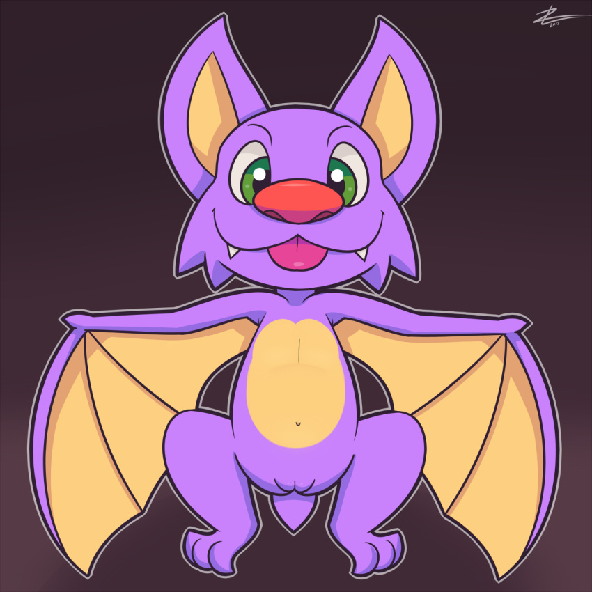 2017 bat cute female feral laylee looking_at_viewer mammal nude pussy simple_background smile solo tongue video_games wings yooka-laylee zekromlover