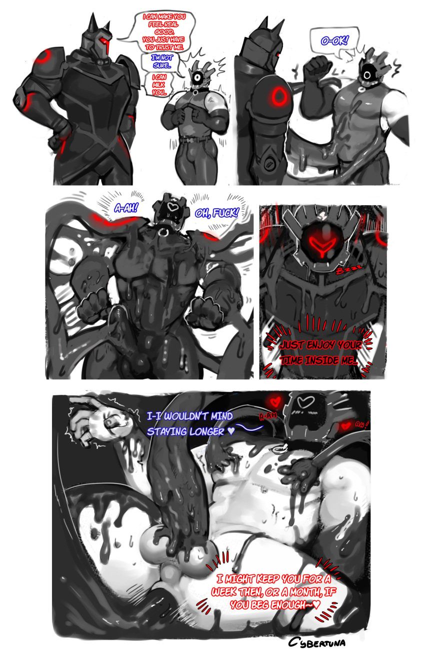 anal anal_sex armor armored armored_male bara before_sex black_goo blowjob blowjob_while_penetrated bodily_fluids bodily_fluids_drip collar comic comic_page comic_panel cybertuna dominant_male domination erect erect_penis erect_while_penetrated erection gay_anal gay_blowjob gay_domination gay_sex goo helmet helmet_only inside inside_view legs_apart legs_spread male male/male male_focus male_only male_penetrating mask masked masked_male muscular muscular_male nipple nipple_play nipples nude nude_male original_character original_characters penetration sex size_difference speech speech_bubble speech_bubbles tentacle tentacle_blowjob tentacle_bondage tentacle_in_ass tentacle_on_male tentacle_penetration tentacle_sex transformation transformation_sequence