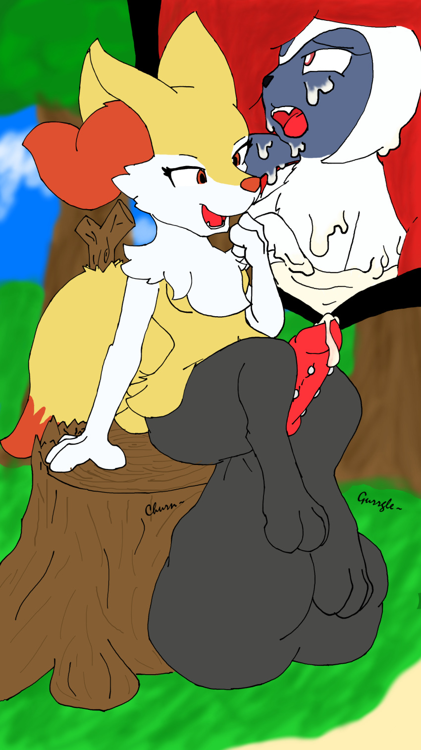 absol anthro arcing_light artist balls big_balls big_penis black_fur braixen breasts canine cloud cock_vore cum cum_vore dickgirl fox frenum_ladder frenum_piercing fur futanari genital_piercing grass internal intersex mammal nintendo penis penis_piercing piercing pokémon_(species) pokemon pokemon_(species) post red_eyes red_fur sitting sky small_breasts tree vore white_fur yellow_fur
