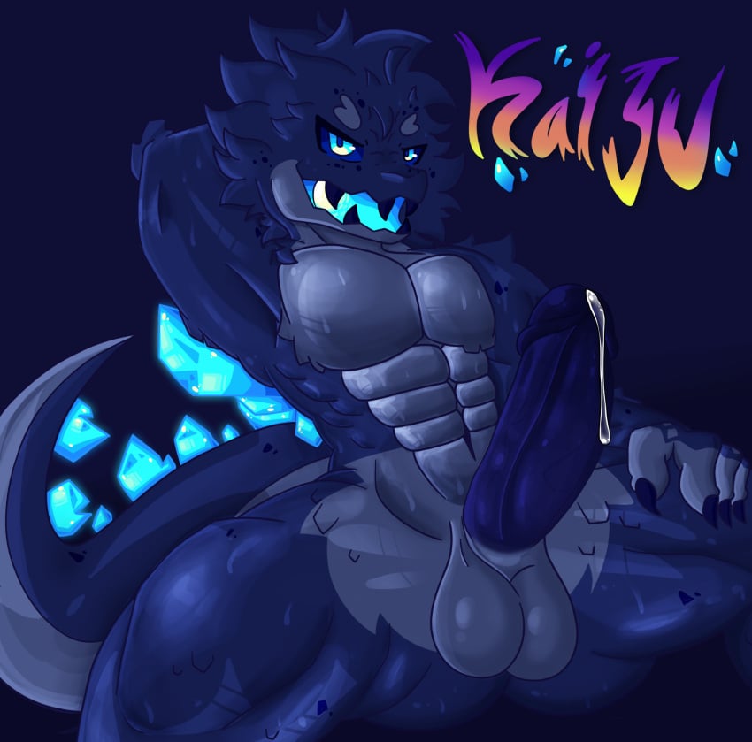 1boy artist_request blue_eyes crystal dark_blue_fur furry gootraxian kaiju_(kaiju_paradise) kaiju_paradise lizard roblox roblox_game source_request sweaty