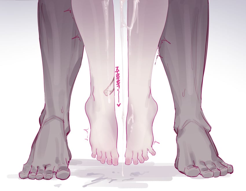 1boy bandaid bandaid_on_leg barefoot colphne_(girls&#039;_frontline_2) cum eonsang female girls&#039;_frontline girls&#039;_frontline_2:_exilium highres implied_sex korean_text simple_background straight toes translation_request white_background