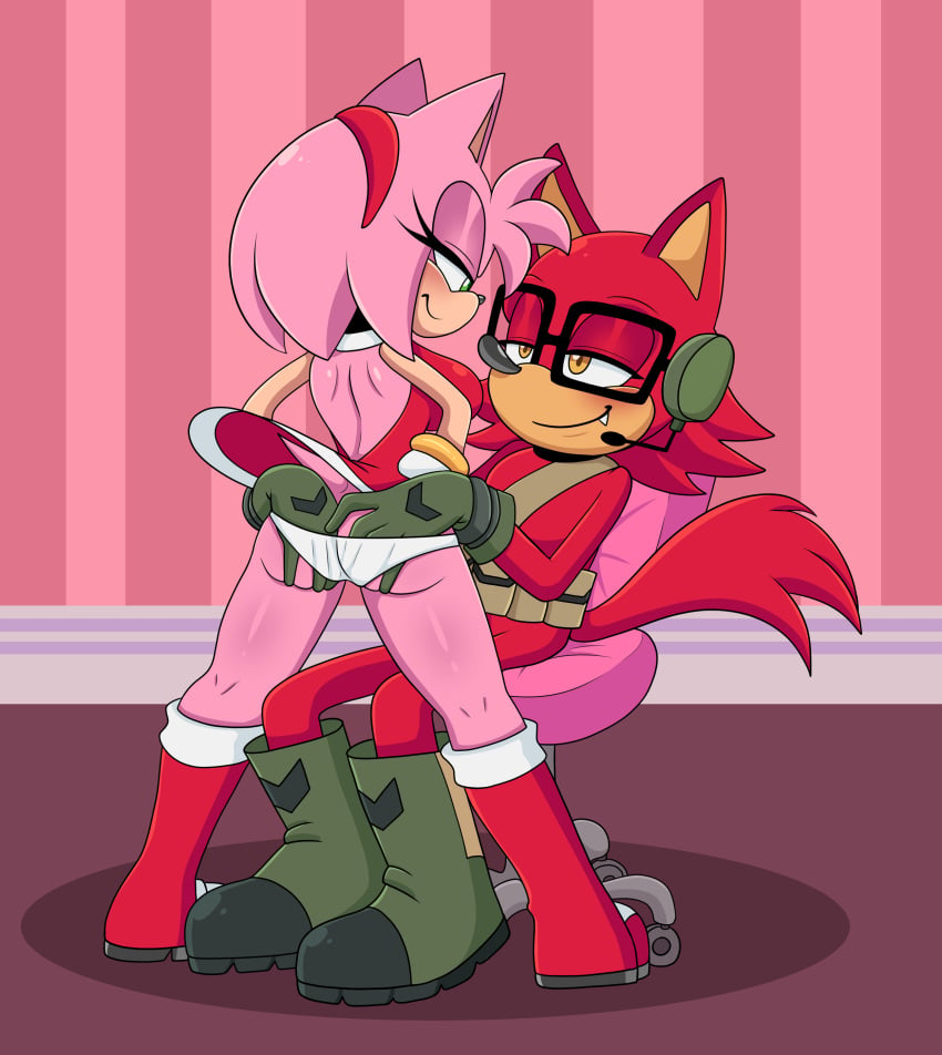 amy_rose ass chair desk_chair female furry gadget_the_wolf male ninotrash sega sonic_(series) sonic_the_hedgehog_(series)