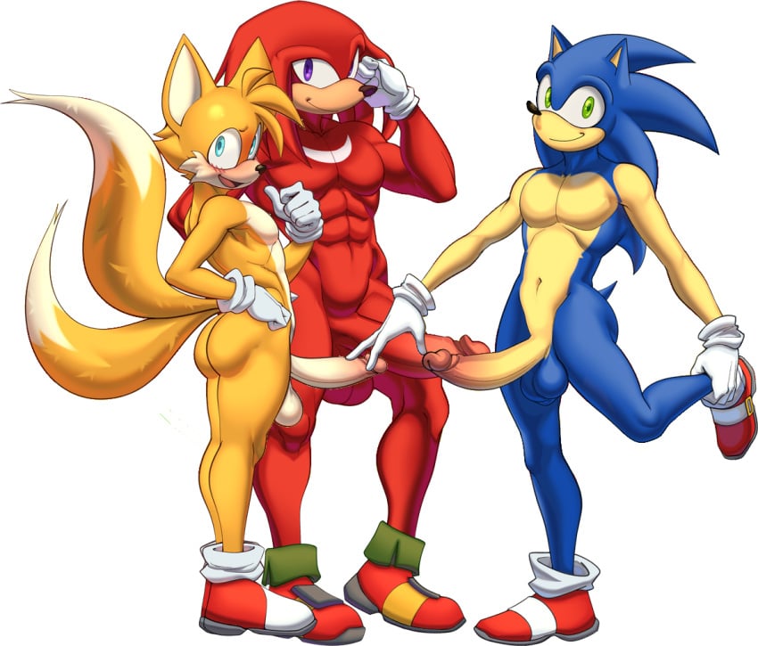 3boys ass balls blush edit embarrassed kareca knuckles_the_echidna male male_only miles_prower miles_tails_prower penis sonic_(series) sonic_the_hedgehog tails tails_the_fox