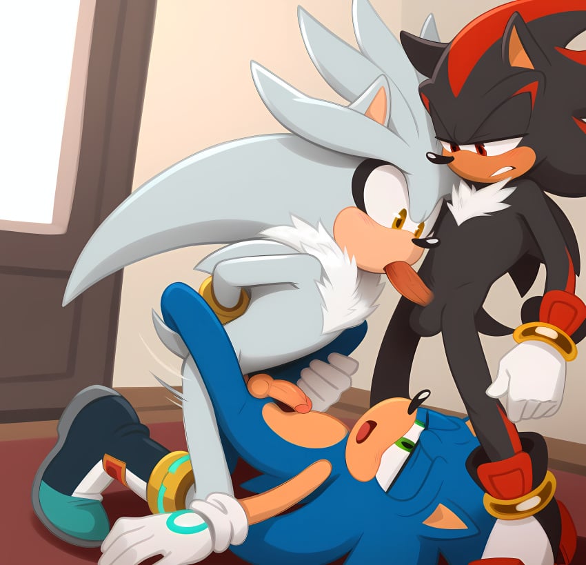 ai_generated anal anal_penetration anal_sex bed blowjob cock gay group group_sex hedgehog male male/male male/male/male male_only male_penetrating_male oral sex shadow_the_hedgehog silver_the_hedgehog sonic_(series) sonic_the_hedgehog sonic_the_hedgehog_(series) threesome