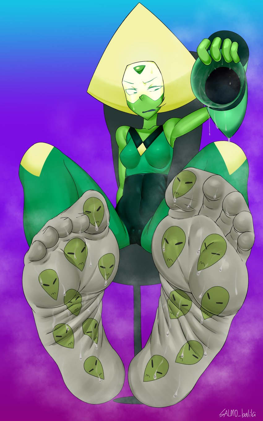 1girls ankle_socks anklehighs boots boots_removed feet foot_fetish foot_focus footwear footwear_removed pattern_socks peridot_(steven_universe) salmobaliki smelly smelly_feet socks soles_of_feet_in_socks steam steamy steamy_feet steven_universe sweat sweaty sweaty_feet wet_socks white_socks