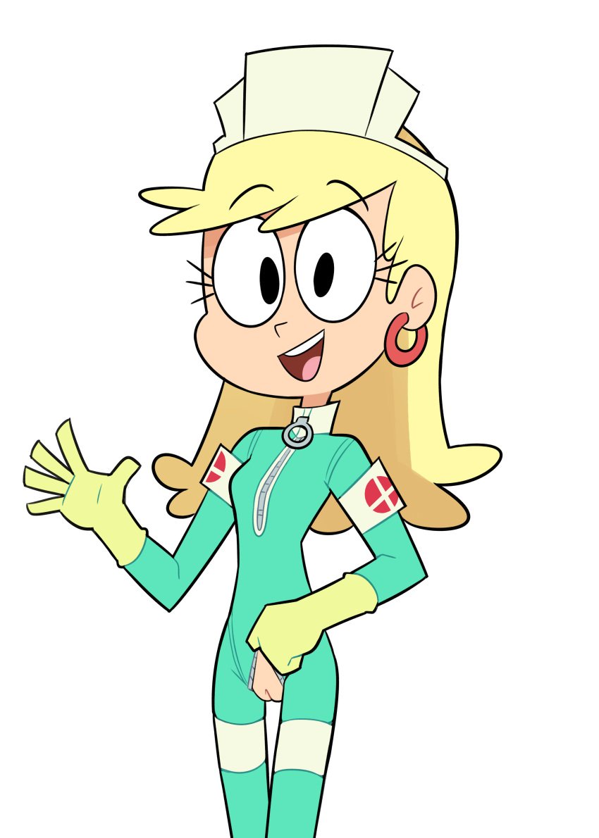 latex_bodysuit latex_gloves leni_loud miscon nurse nurse_cap tagme the_loud_house unzipped_bodysuit waving_at_viewer