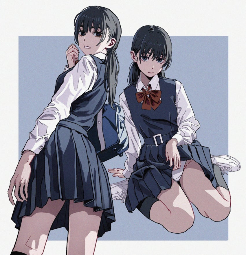 1girls back_view black_hair chainsaw_man long_socks mitaka_asa school_uniform shiren skirt skirt_lift