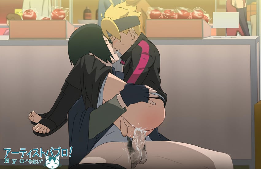 1girls 2boys after_kiss age_difference anal blunt_bangs booty_shorts boruto:_naruto_next_generations cape carrying cheating cheating_husband climax closed_eyes clothed_sex clothing cucked_by_father cuckquean cum cum_in_ass cum_inside cumdrip dilf erection fingerless_gloves gay gloves hair_over_one_eye headband hi_res hiding jacket kissing male male/male male_only male_penetrated male_penetrating market mature mature_male naruto naruto_(series) older_male onoro_nyo open_toe_shoes outside pants_around_one_leg pants_down penis pubic_hair public public_sex risky_sex sarada_uchiha sasuke_uchiha shirt sitting spread_legs stealth stealth_sex straddling teacher_and_student uzumaki_boruto watermark yaoi younger_male