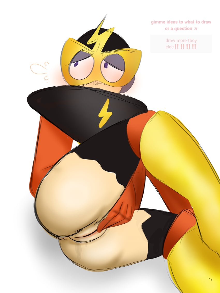 art_request blush cuntboy cuntboy_only elec_man embarrassed high_resolution highres intersex laying_down looking_away masturbation mega_man pussy pussy_juice pussy_juice_drip robot_humanoid self_upload sillywillydillydally simple_shading touching_pussy white_background