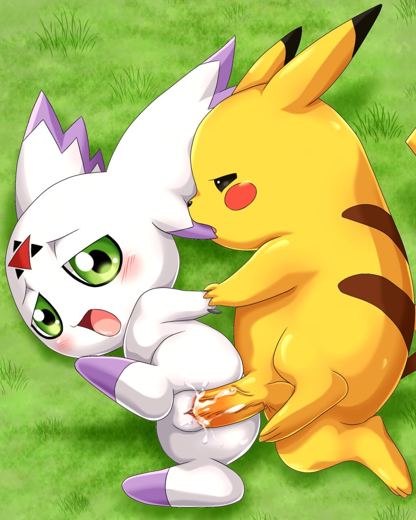 blush crossover culumon cum digimon digimon_(species) digimon_tamers ear_biting female half-closed_eyes invalid_tag male mammal nintendo penis pikachu pokémon_(species) pokemon pussy rodent straight video_games