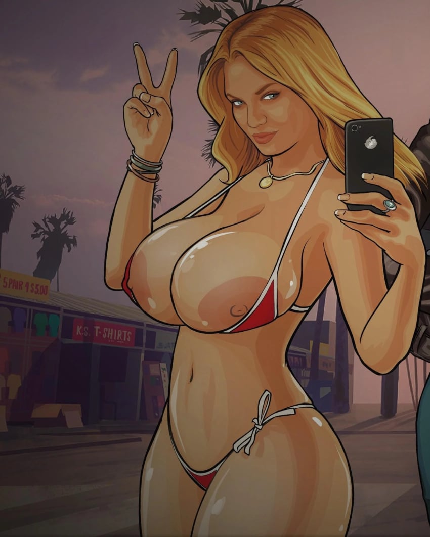 blonde_hair breasts edit grand_theft_auto grand_theft_auto_online grand_theft_auto_v gta_v gtav_cover_girl karika3323