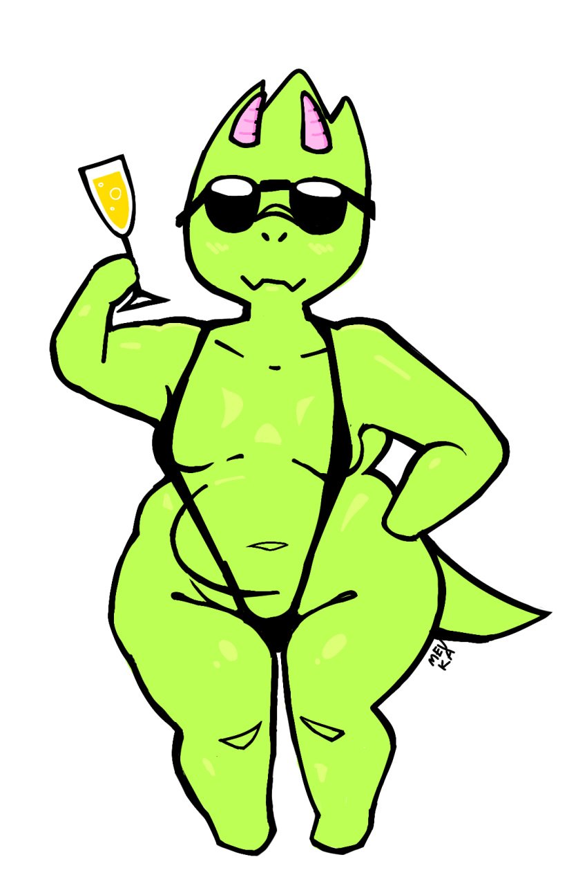 alcohol ass beverage big_butt bikini breasts clothing container cup dinosaur drinking_glass eyewear female glass glass_container glass_cup hi_res horn mevka_(artist) prehistoric_species reptile sagging_breasts scalie short_stack slightly_chubby slightly_chubby_female stubby_horn stubby_legs sunglasses sunglasses_on_face swimwear two-piece_swimsuit wide_hips wine_glass