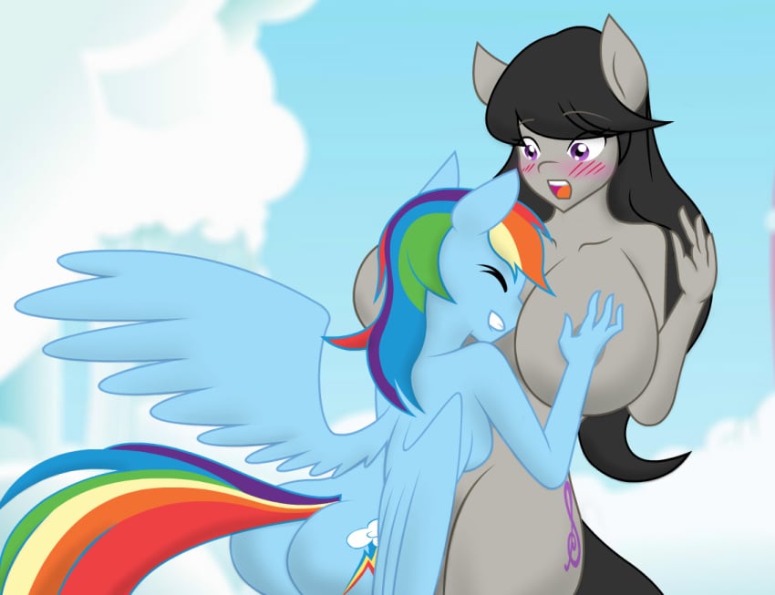 anthro ass ass big_breasts breasts closed_eyes cloud duo edit female flashequestria huge_breasts jonfawkes mare my_little_pony nude octavia_melody rainbow_dash_(mlp) shipping smiling yuri