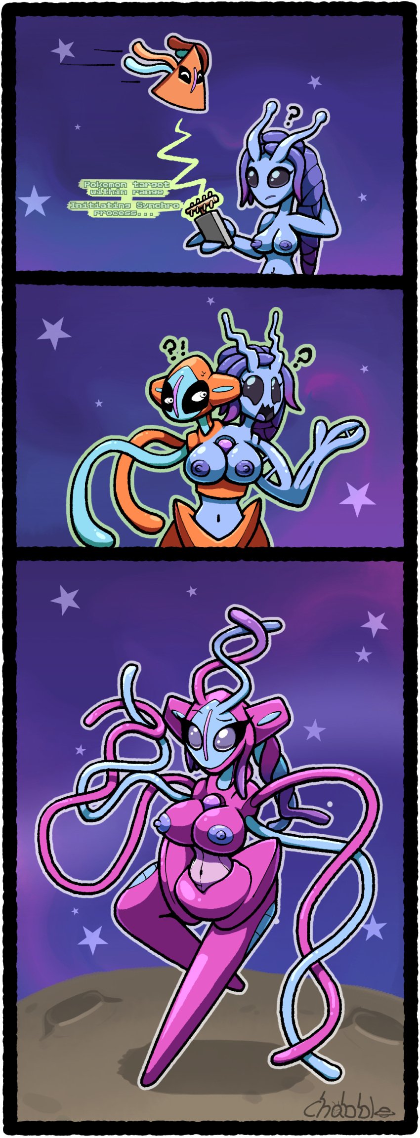 alien alien_girl art_trade chabble deoxys fusion pokemon pokemon_(species) space synchro_machine tentacle tentacle_hair