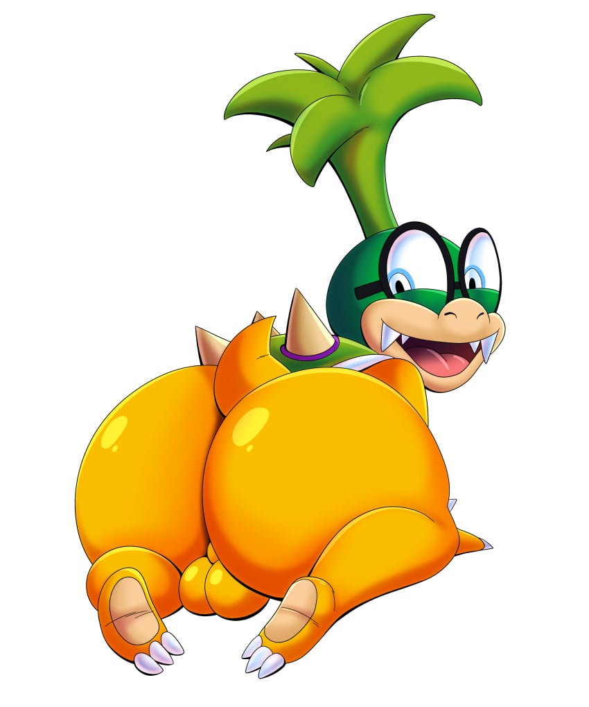 absurd_res anthro ass backsack balls big_butt eyewear genitals glasses hi_res iggy_koopa koopa koopaling male mario_(series) mario_bros nintendo nude presenting presenting_hindquarters scalie shell short_tail smile solo spikes tail tepigfan101